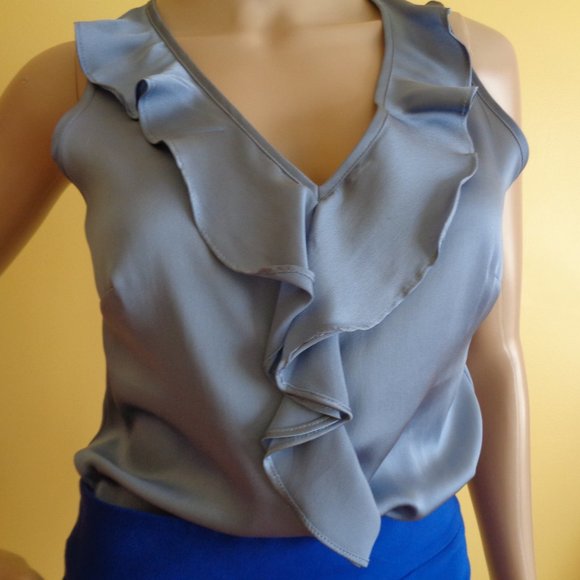 The Limited sleeveless ruffle front top ice blue - Picture 4 of 5
